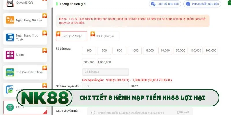 Chi tiết 8 kênh nạp tiền NK88 lợi hại